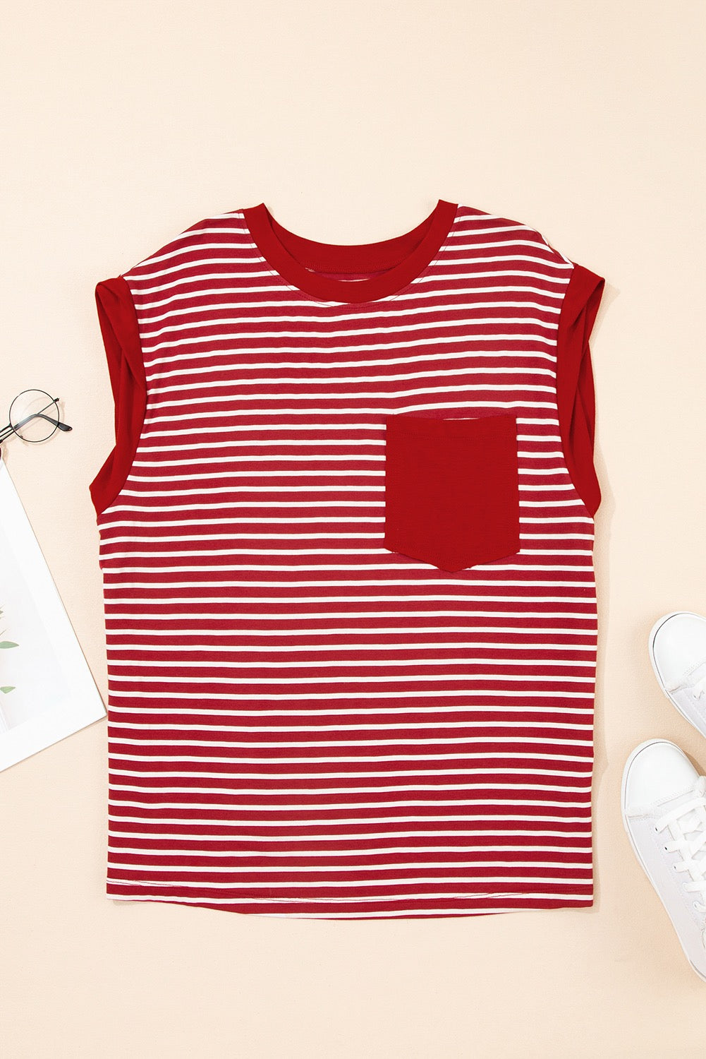 Striped Pocket Tank - Red