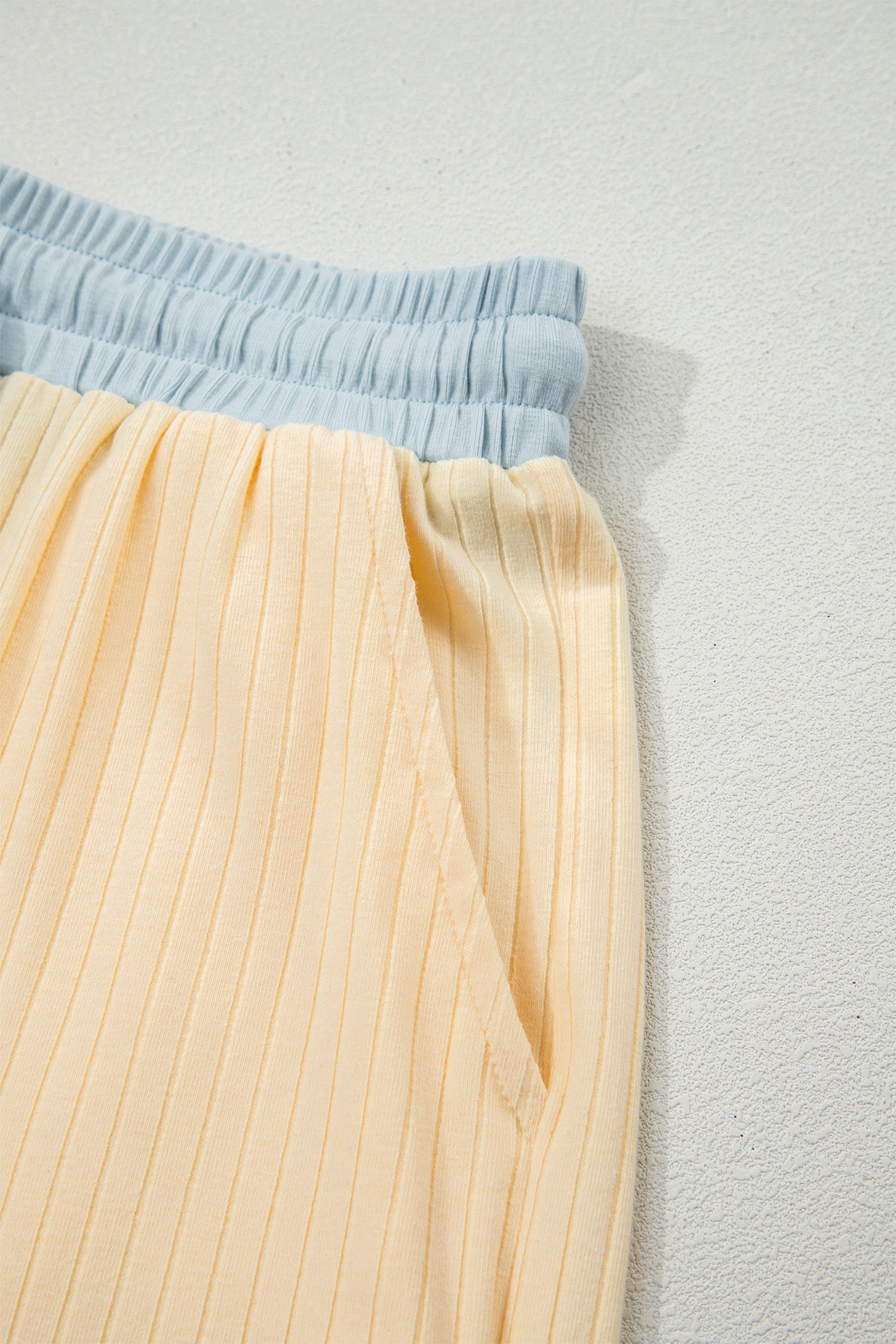 Butter Yellow Soft Ribbed Color Block Short Set