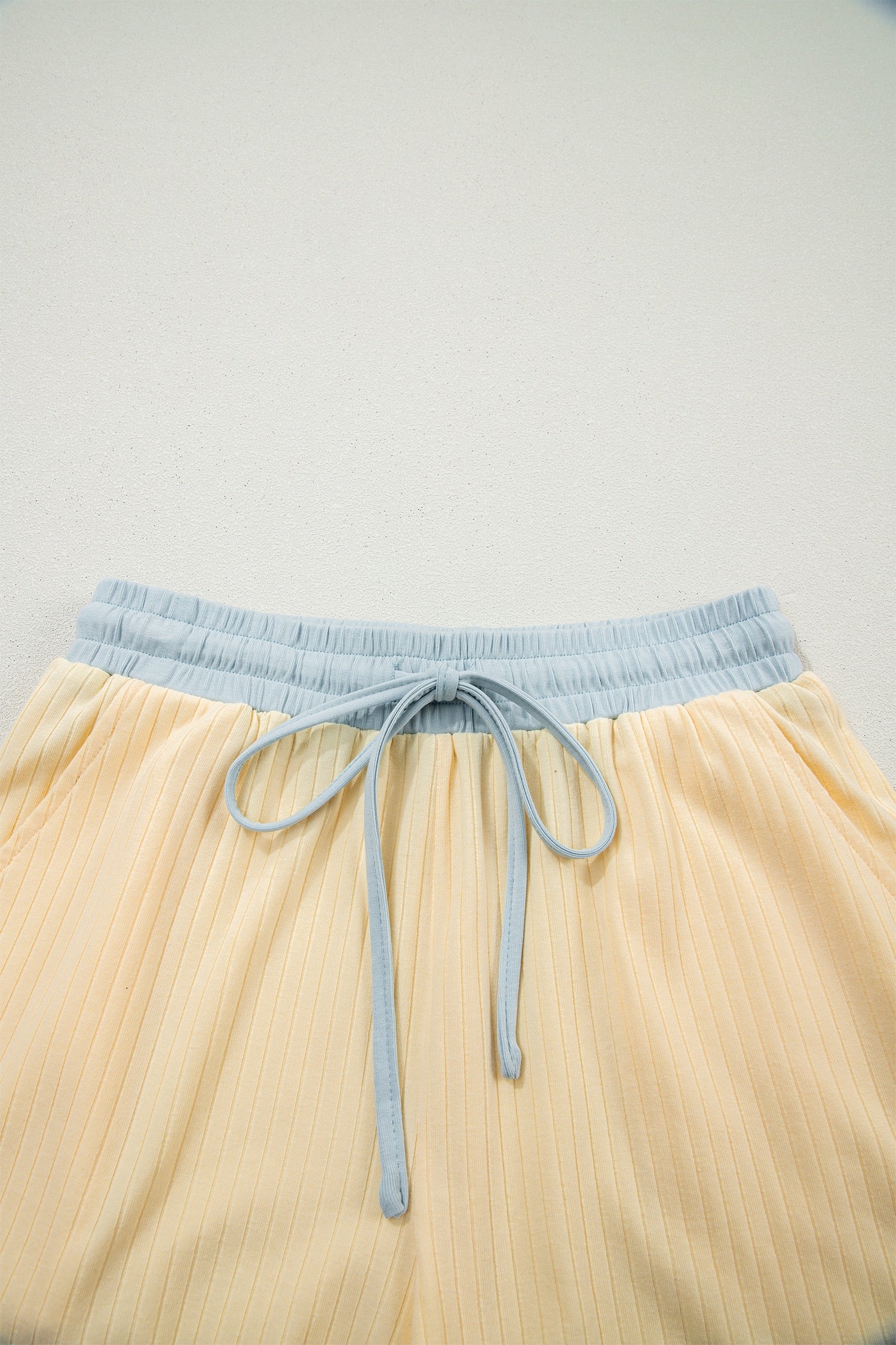 Butter Yellow Soft Ribbed Color Block Short Set