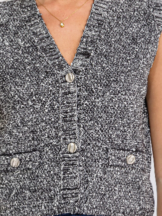 Sleeveless Button Up Sweater Vest - Black