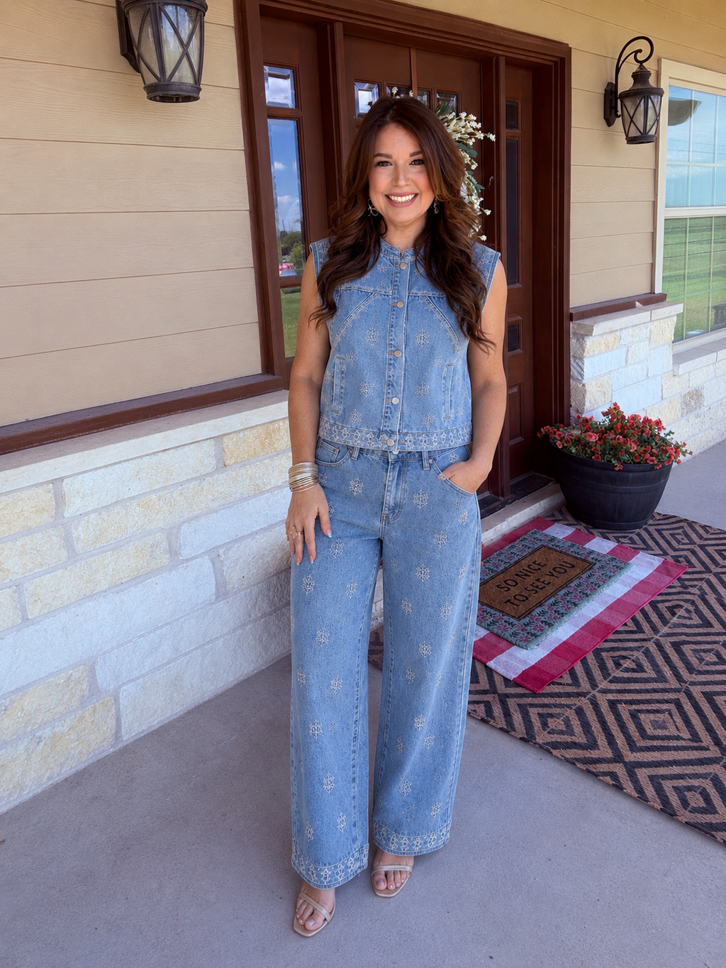 Denim Embroidered Set