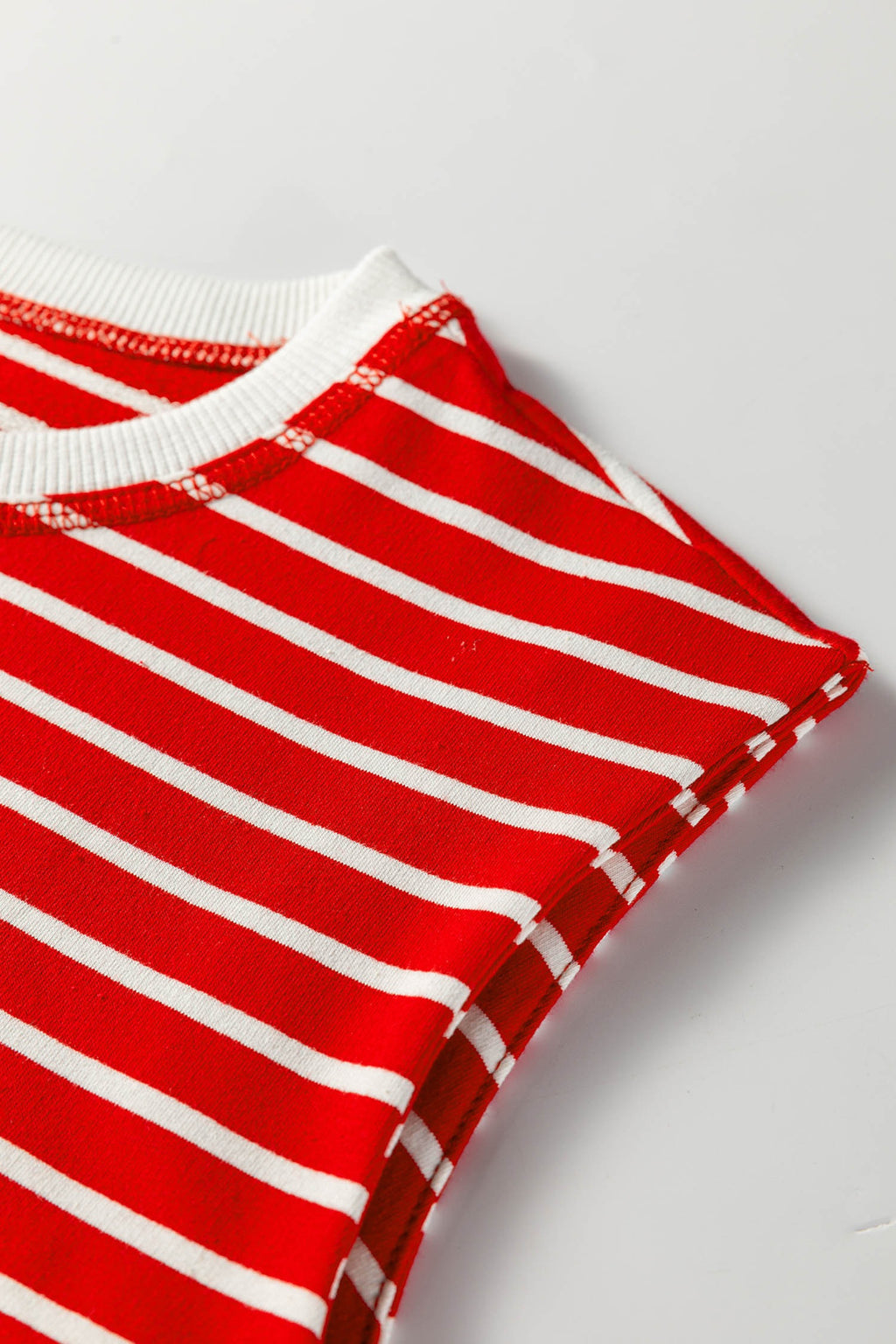 Striped Round Neck Tank - Red