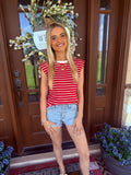 Striped Round Neck Tank - Red