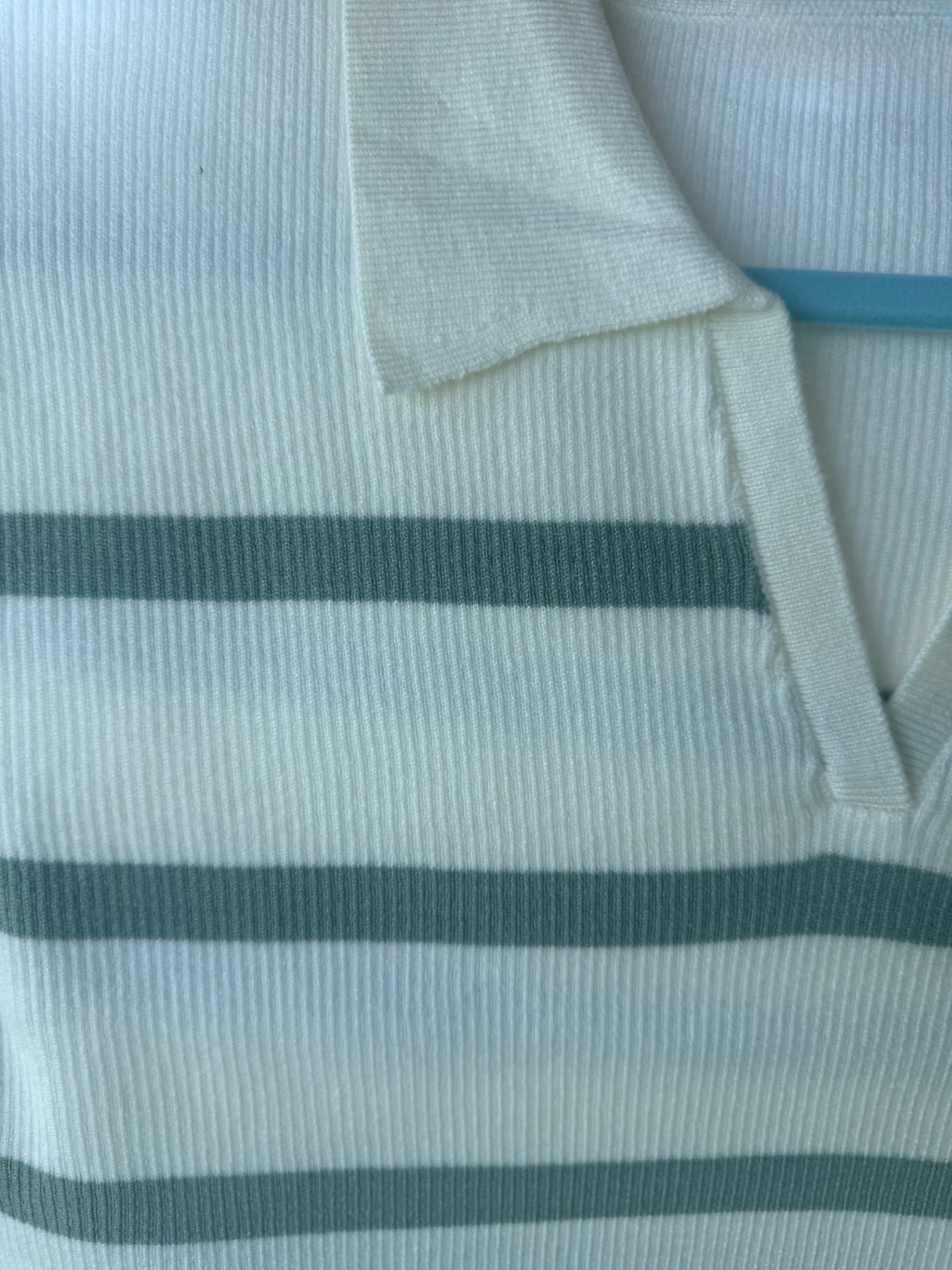 Cream and Green Striped Knit Top