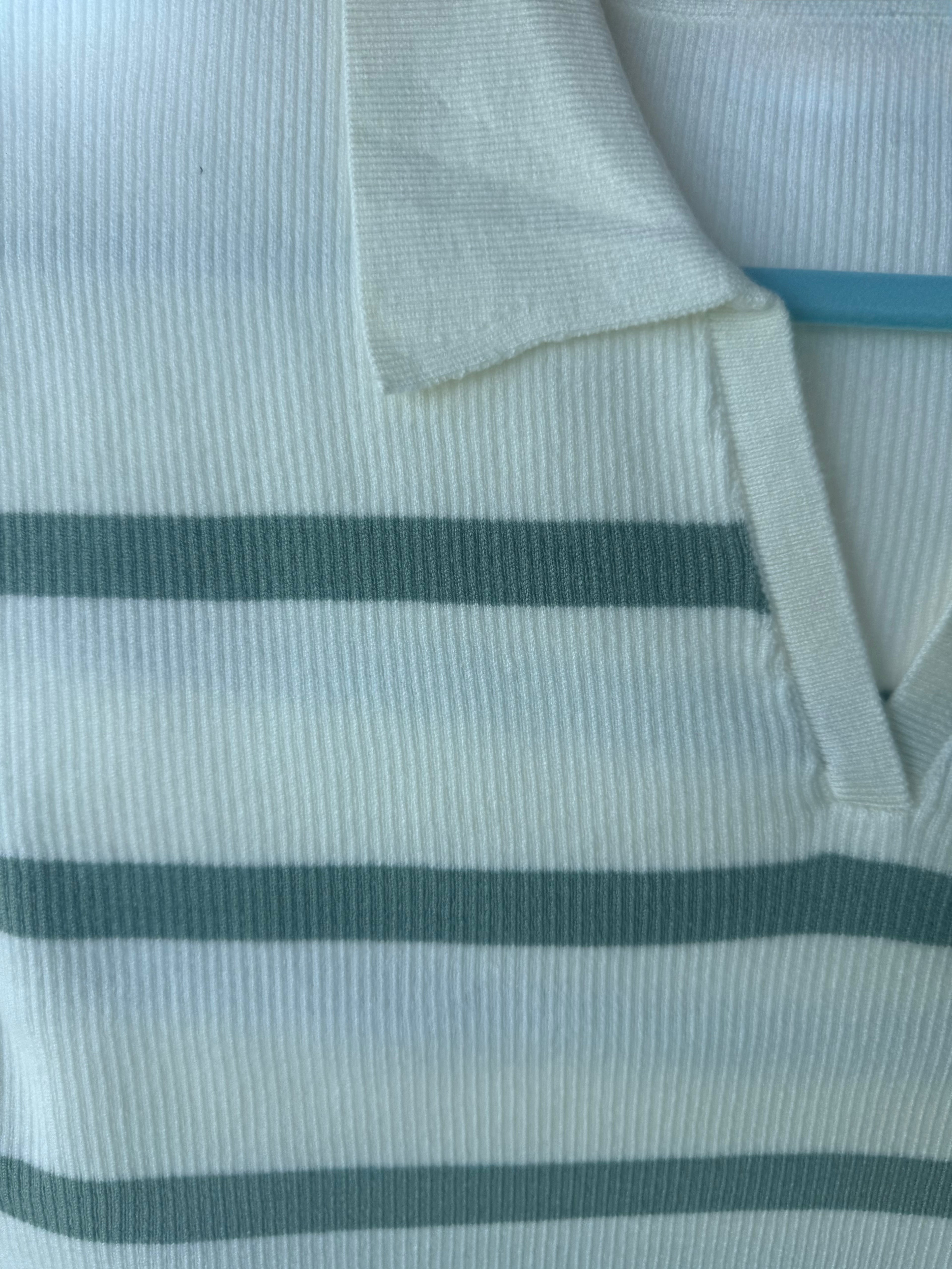 Cream and Green Striped Knit Top