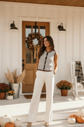 Brown Stripe Button Up Knit Top