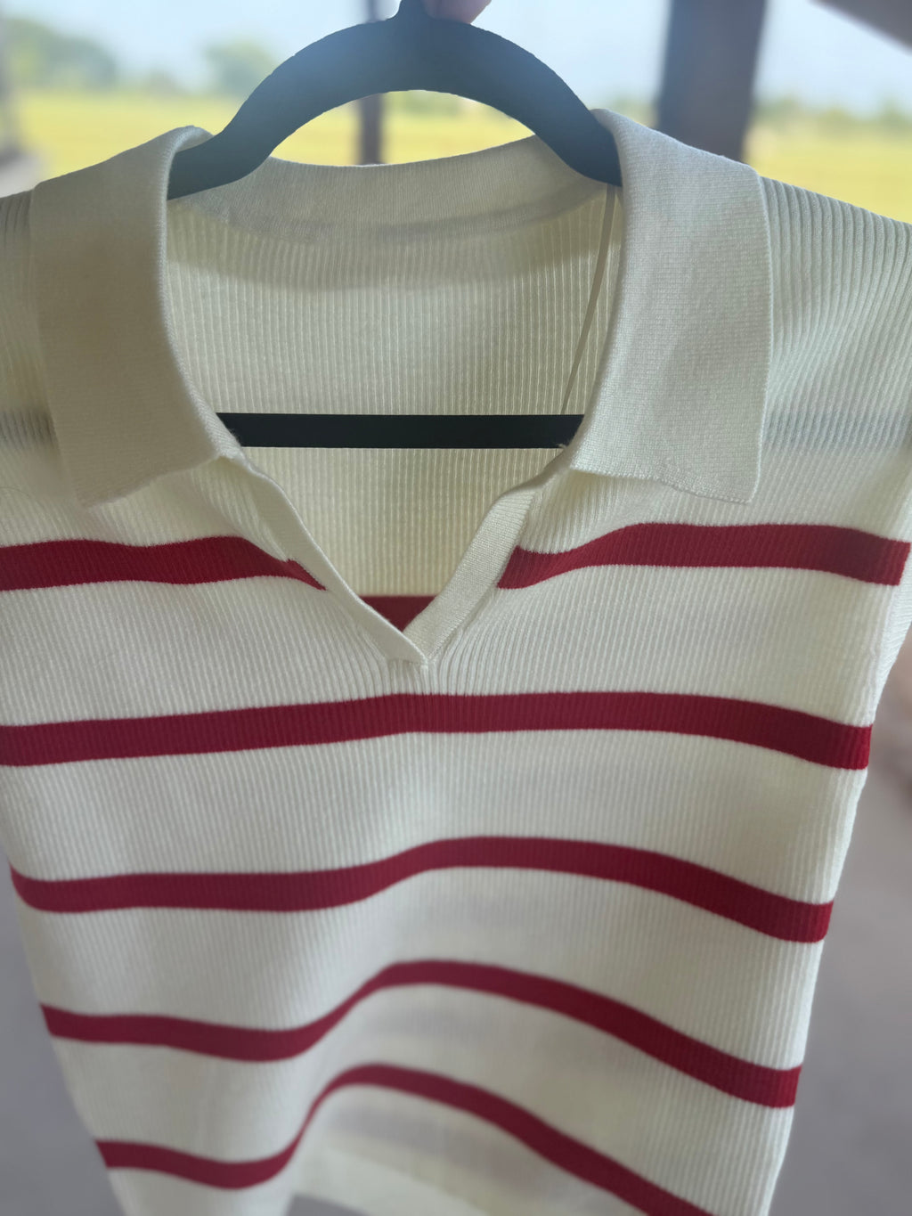Cream and Red Striped Knit Top