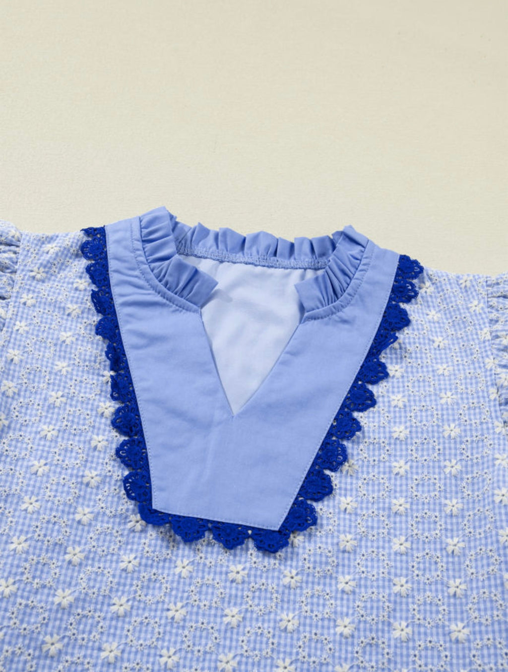 Blueberry Lace Ruffle Sleeve Top
