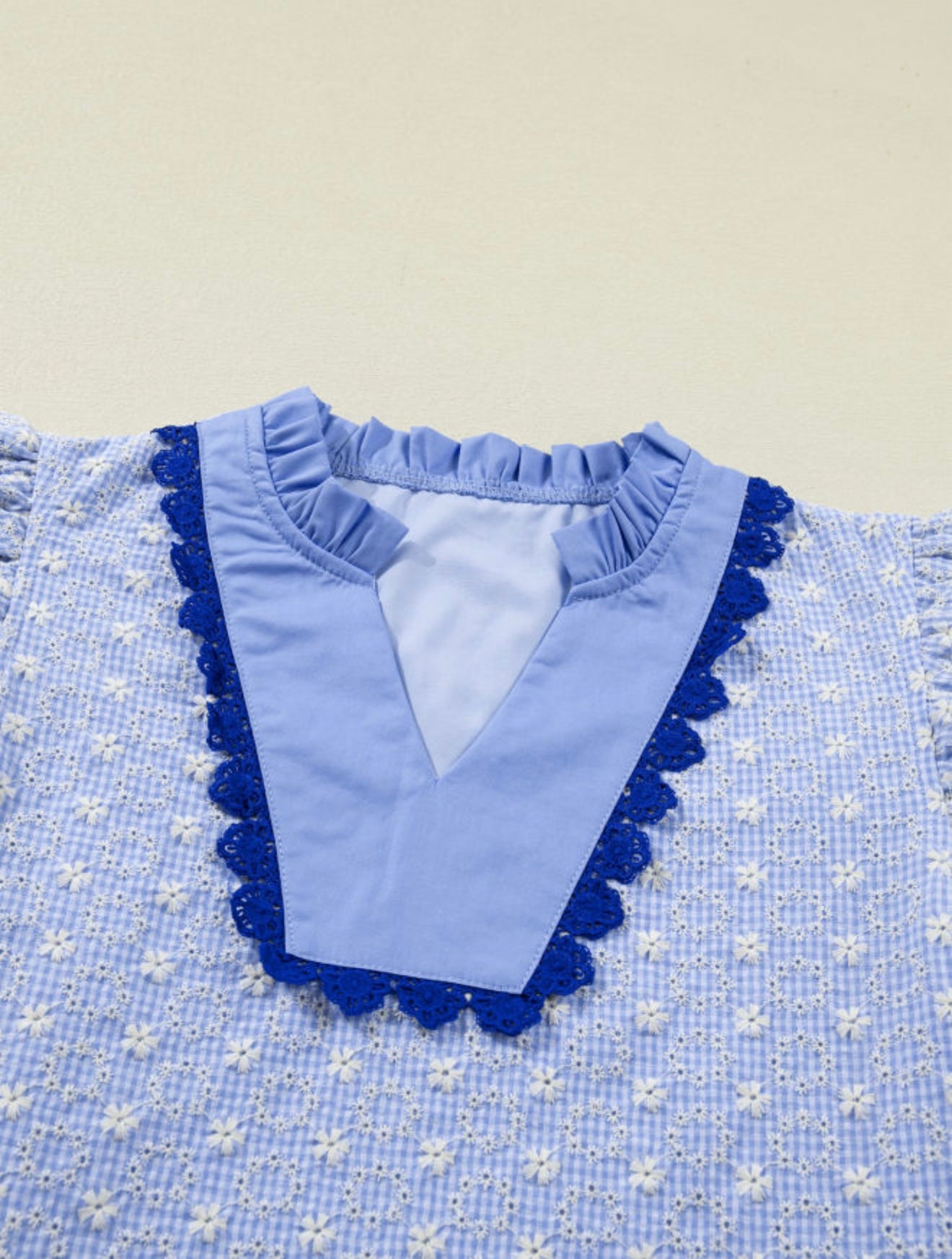 Blueberry Lace Ruffle Sleeve Top