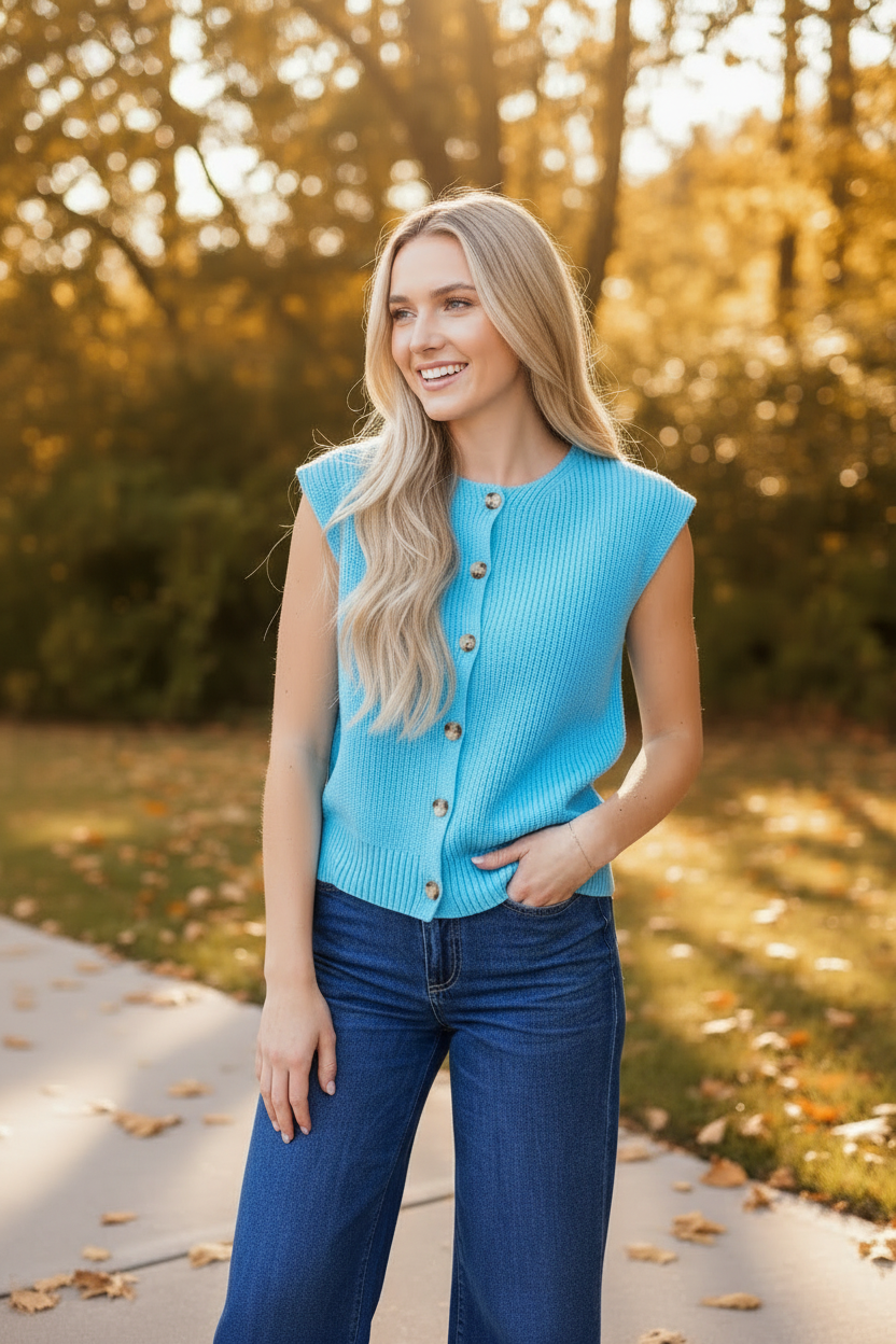 Blissful Blue Knit Sweater Vest