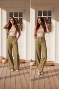 Olive - Cotton/Linen Wide Leg Pant