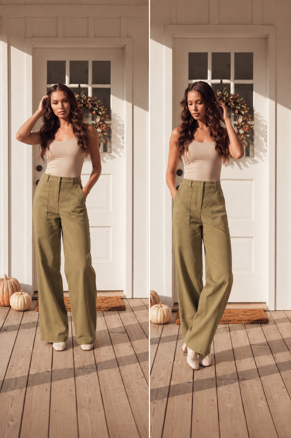 Olive - Cotton/Linen Wide Leg Pant