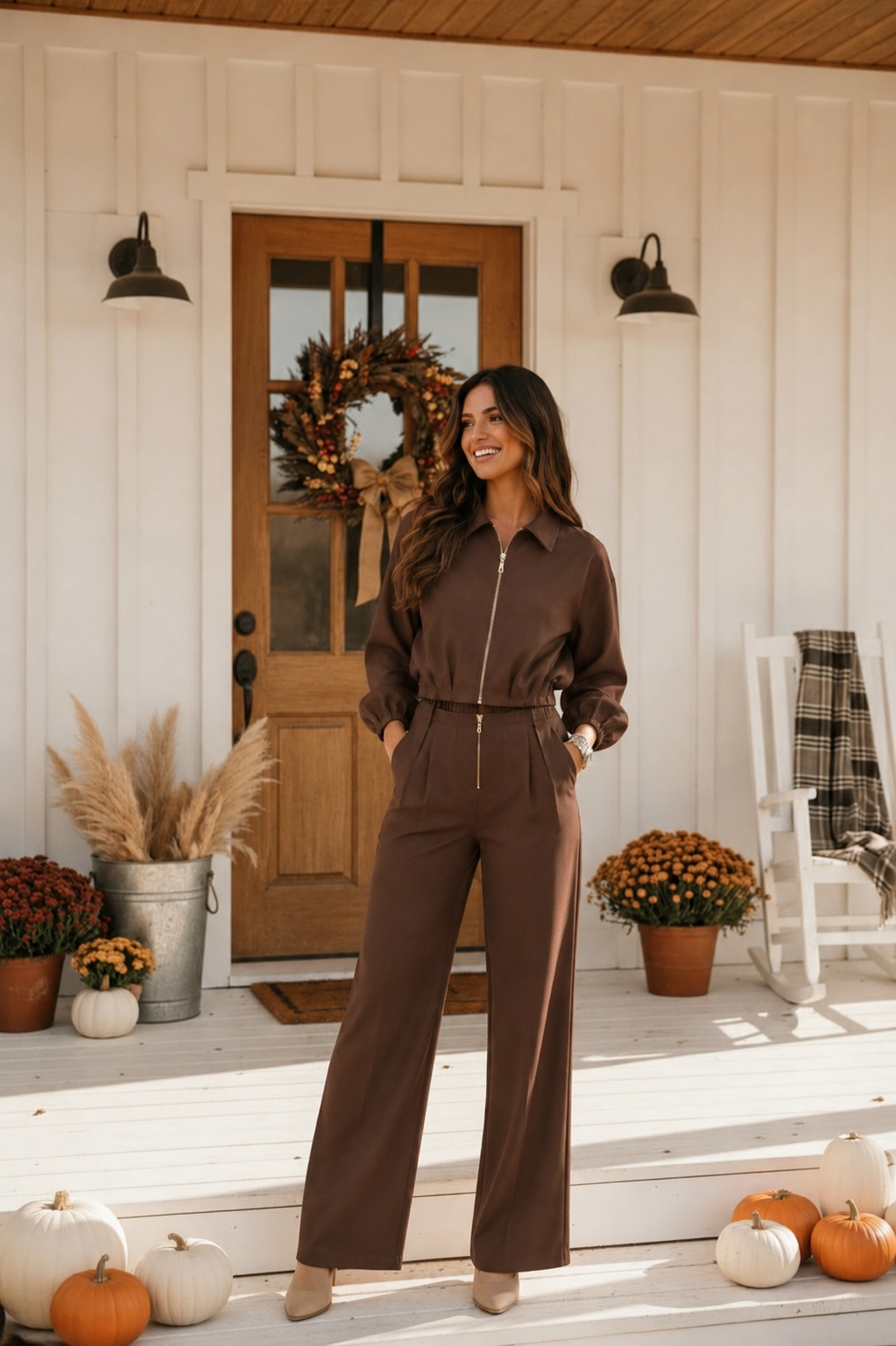 Draped Twill Wide Pants: Cocoa Powder