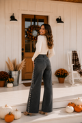 Stud Detail Wide Leg Pants: Black