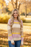 COLORBLOCK STRIPES & SEQUIN PULLOVER SWEATER