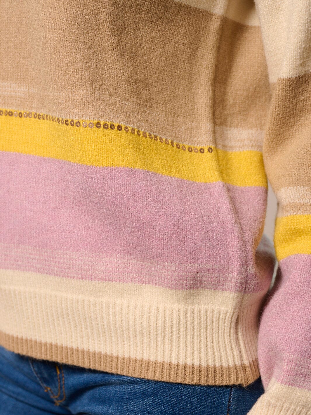 COLORBLOCK STRIPES & SEQUIN PULLOVER SWEATER