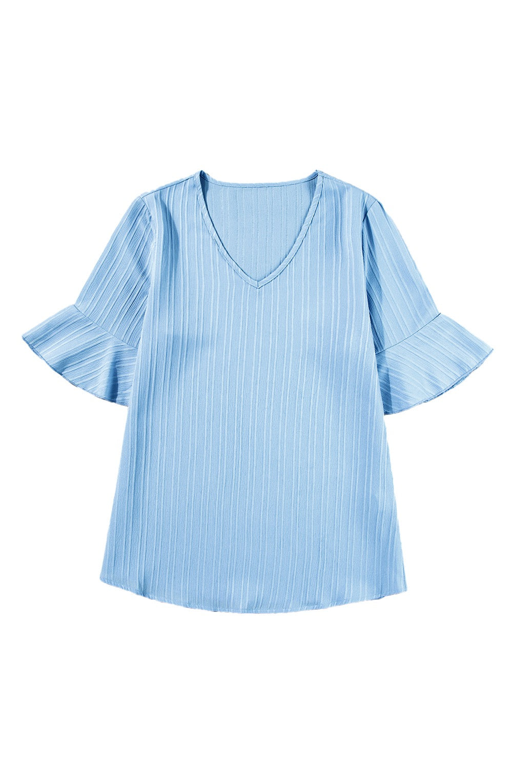 Ruffled Half Sleeve V Neck Textured Top