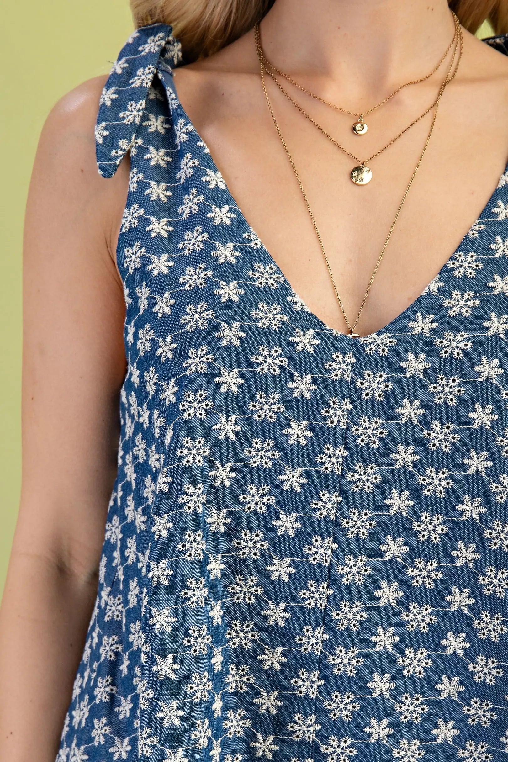 Denim Embroidered Illusion Jumpsuit