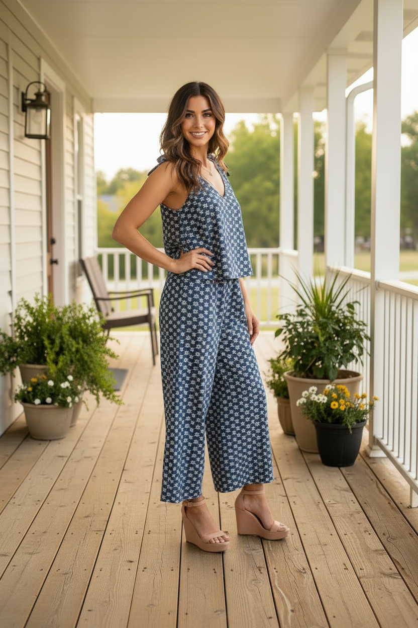 Denim Embroidered Illusion Jumpsuit