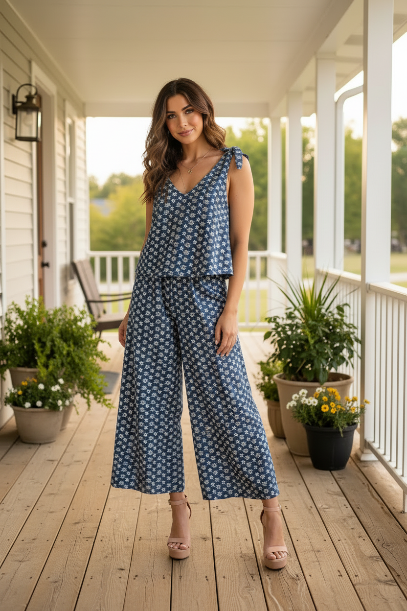 Denim Embroidered Illusion Jumpsuit