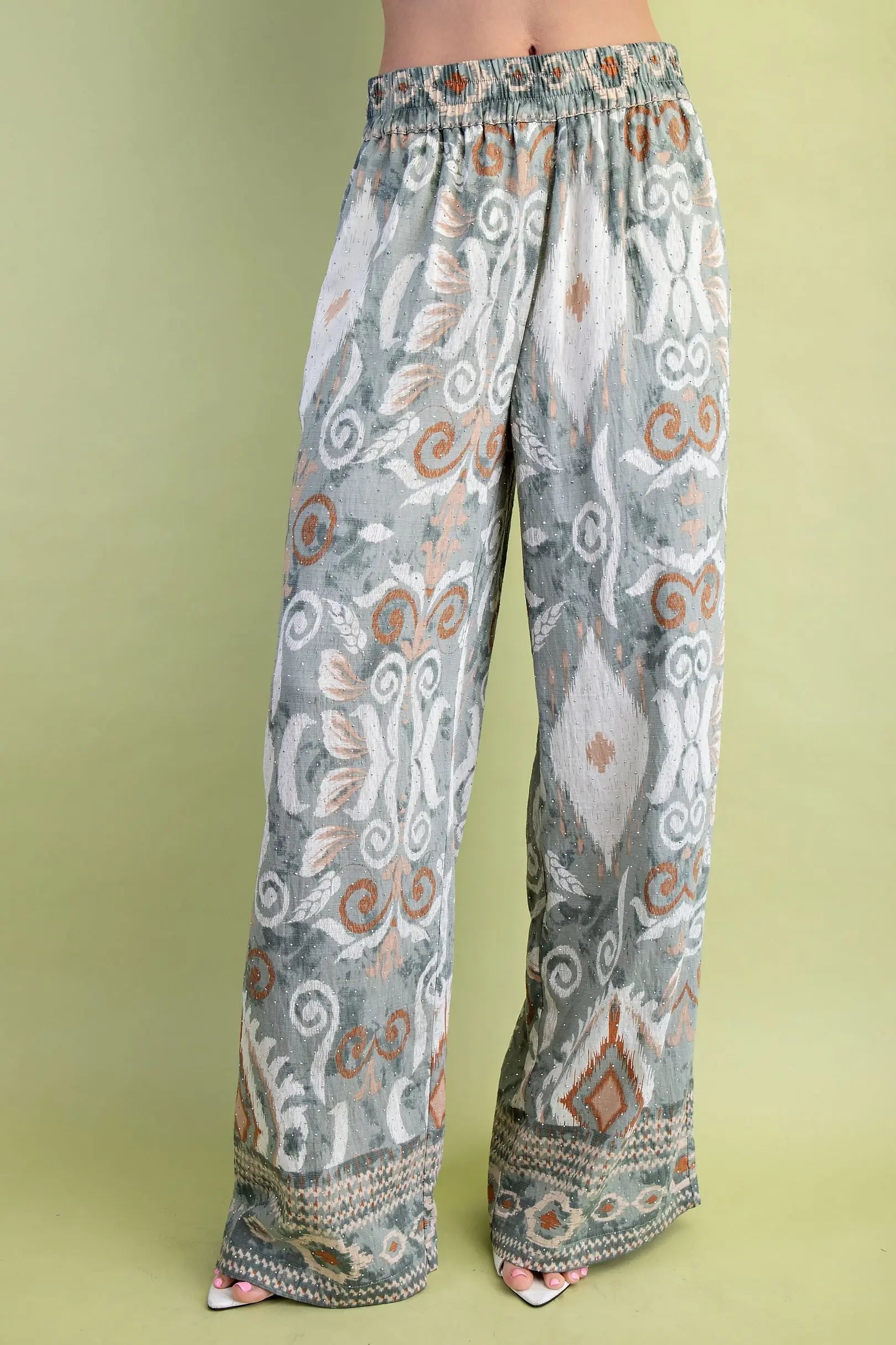 Embellished Printed Pant Set - Sage