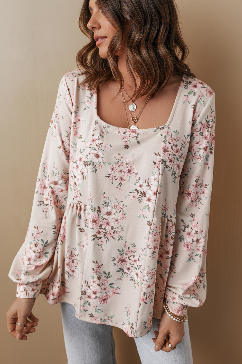 Pink Floral Loose Fit Blouse