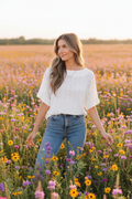 White Eyelit Boat Neck Tee