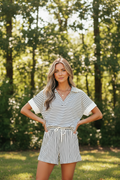 Black Stripe V Neck Short Set