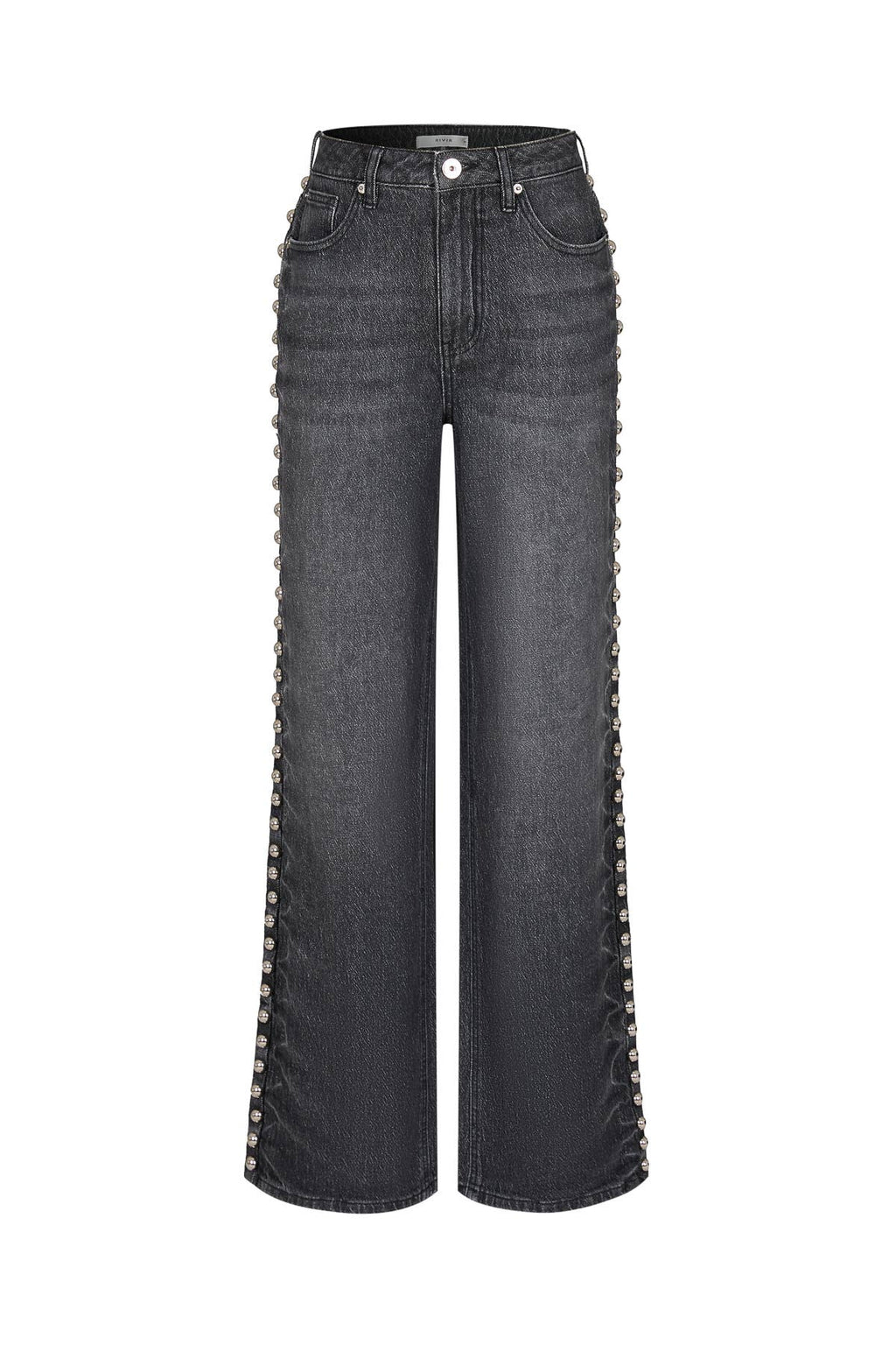 Stud Detail Wide Leg Pants: Black