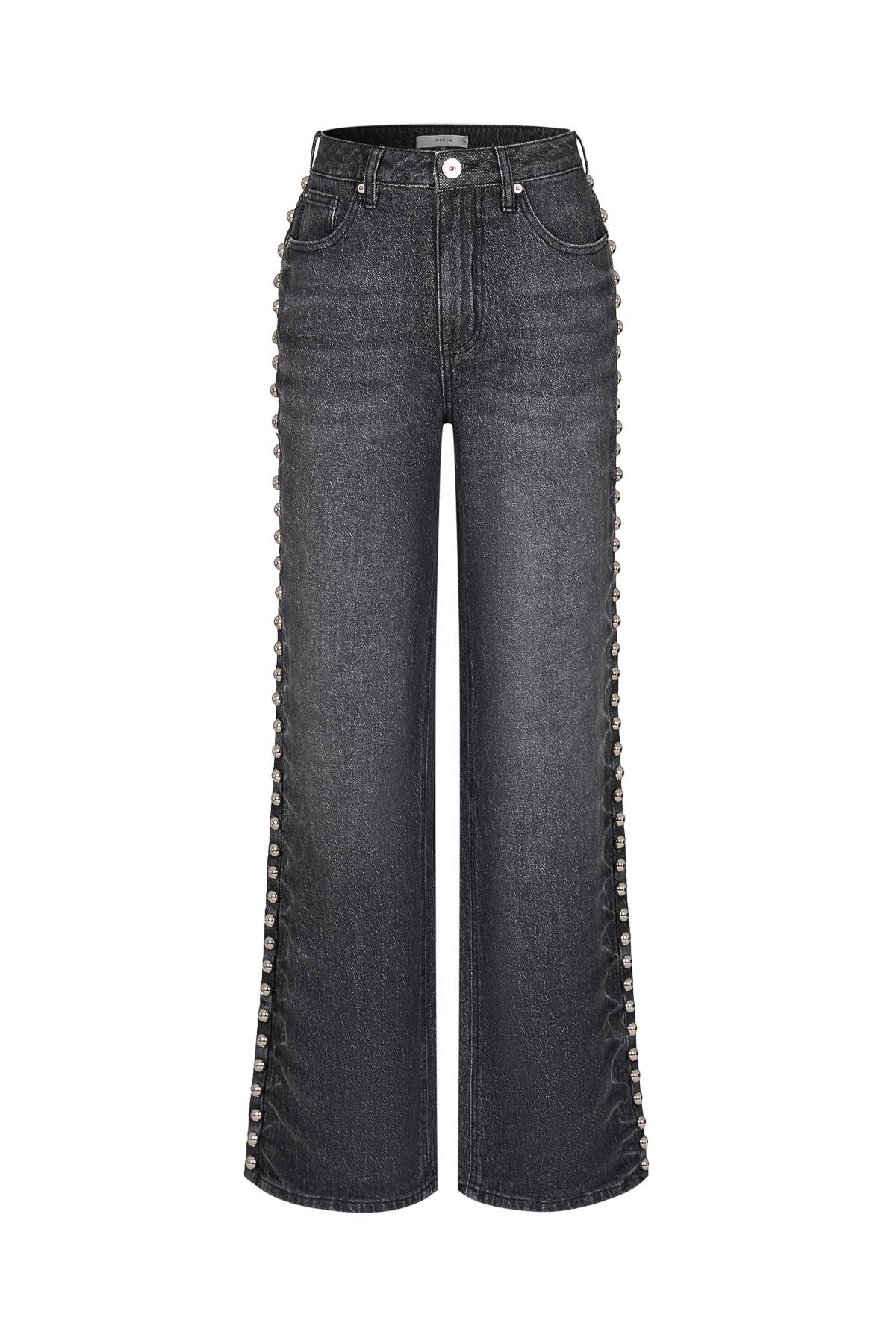 Stud Detail Wide Leg Pants: Black