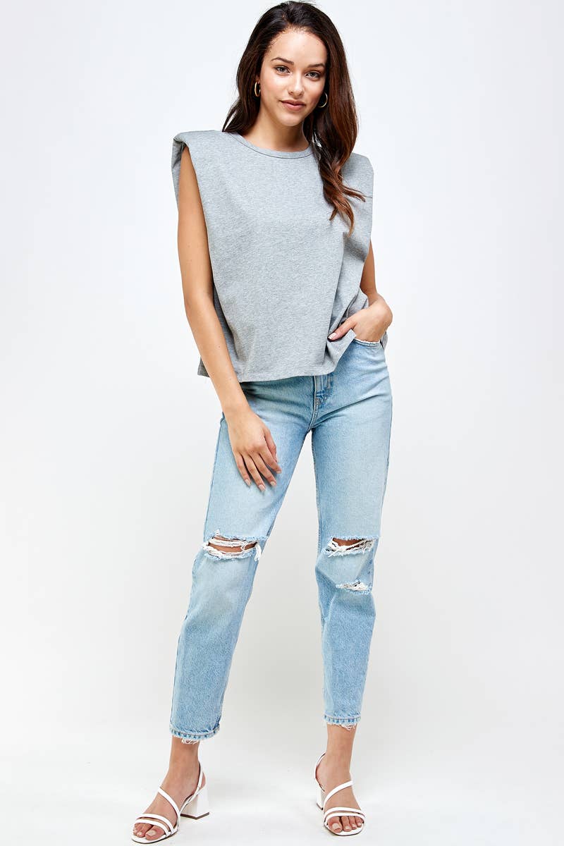 High Shoulder Top: Heather Grey