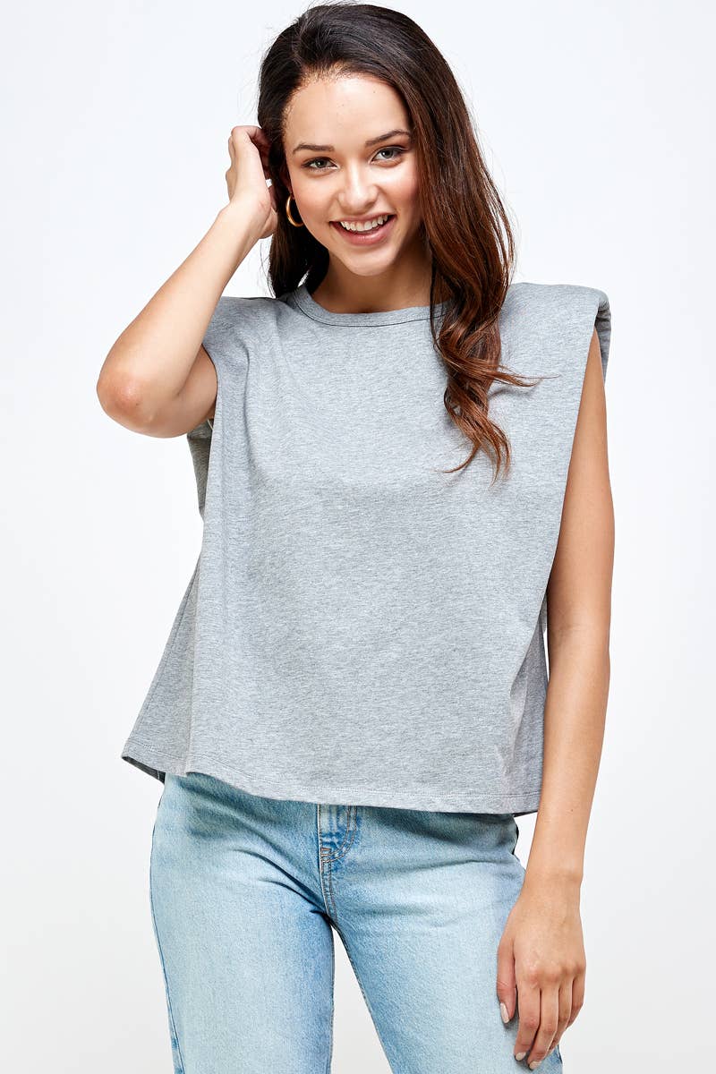 High Shoulder Top: Heather Grey