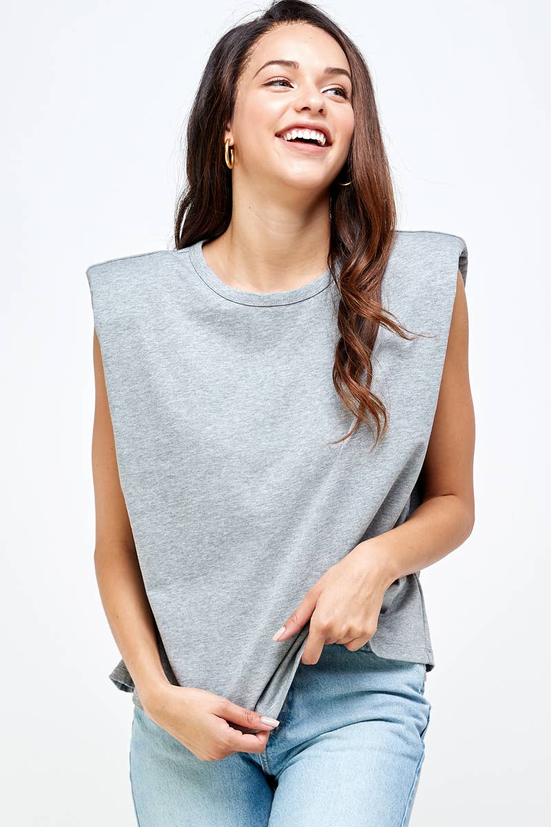 High Shoulder Top: Heather Grey