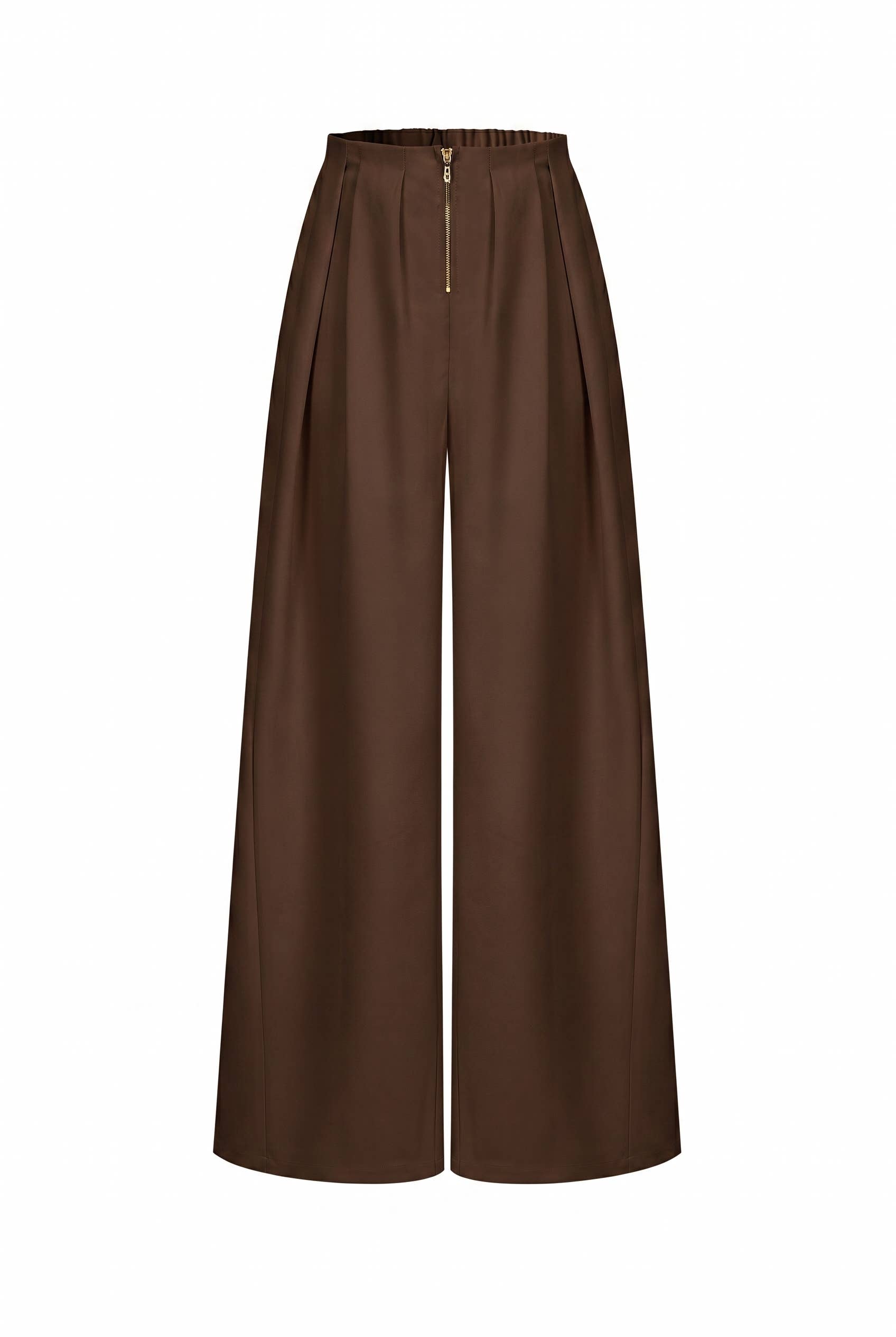 Draped Twill Wide Pants: Cocoa Powder