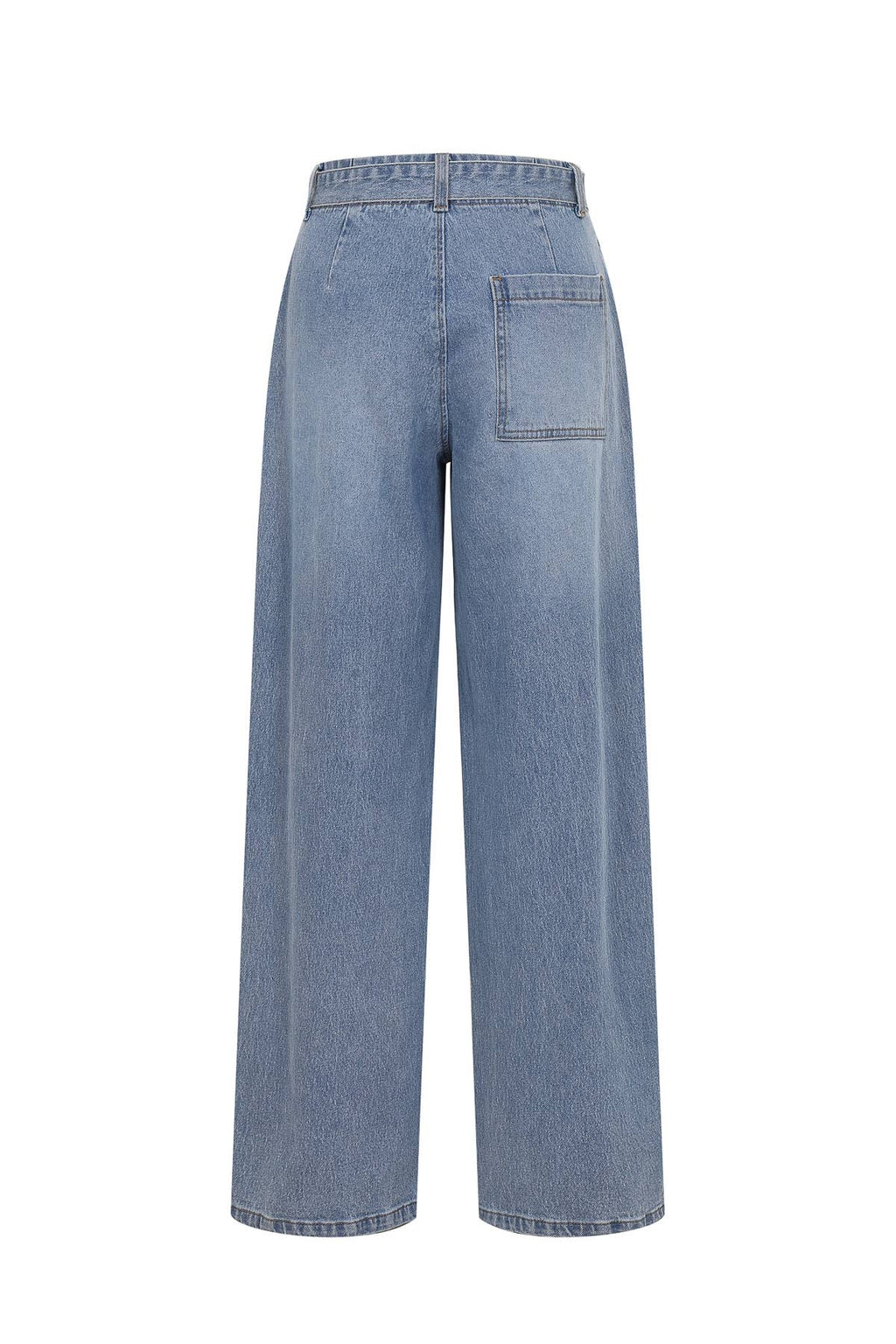 Pleated Loose Fit Jeans with Belt: Med Blue