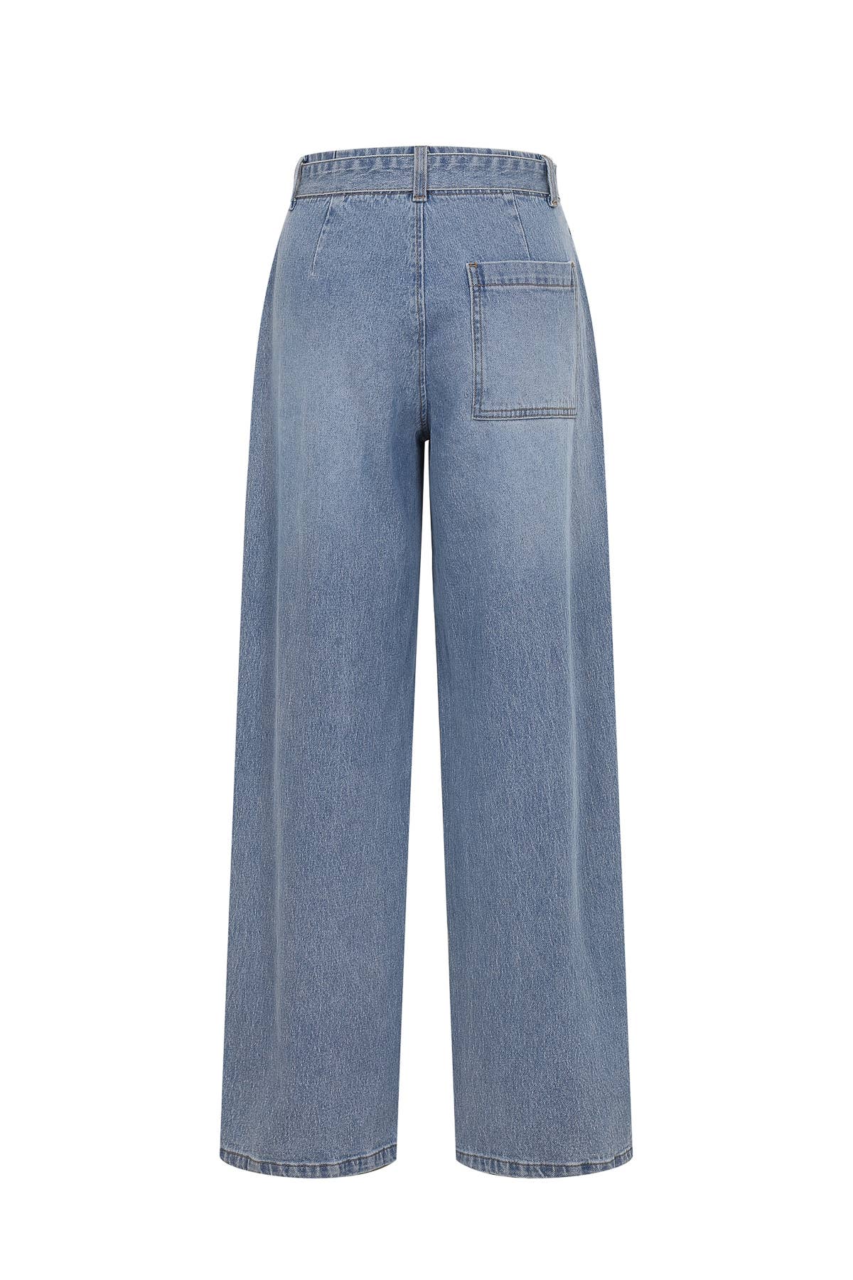 Pleated Loose Fit Jeans with Belt: Med Blue